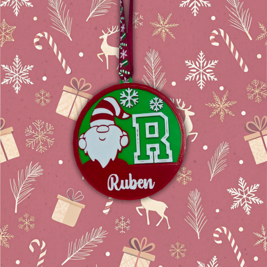 Bola de navidad personalizada Gnomo con nombre e inicial