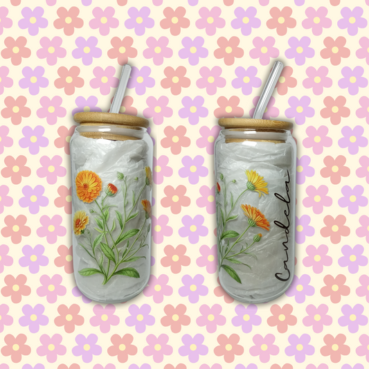 Vaso de cristal "Caléndula con nombre"