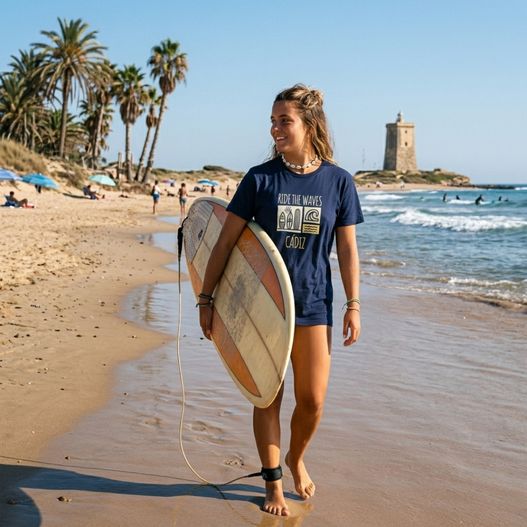 Camiseta "Ride the waves, Cádiz"