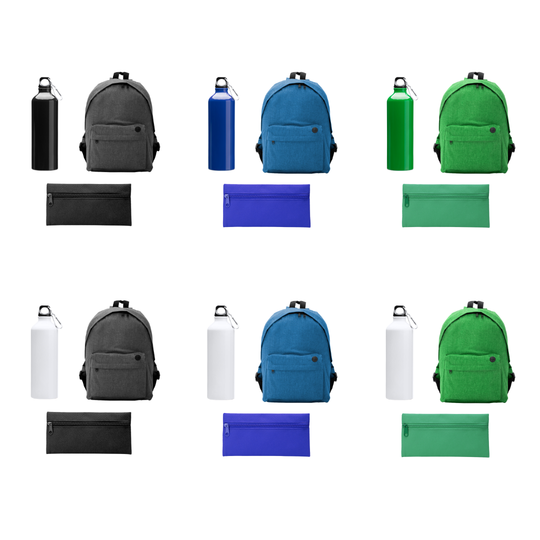 Pack escolar mochila, estuche y botella personalizados