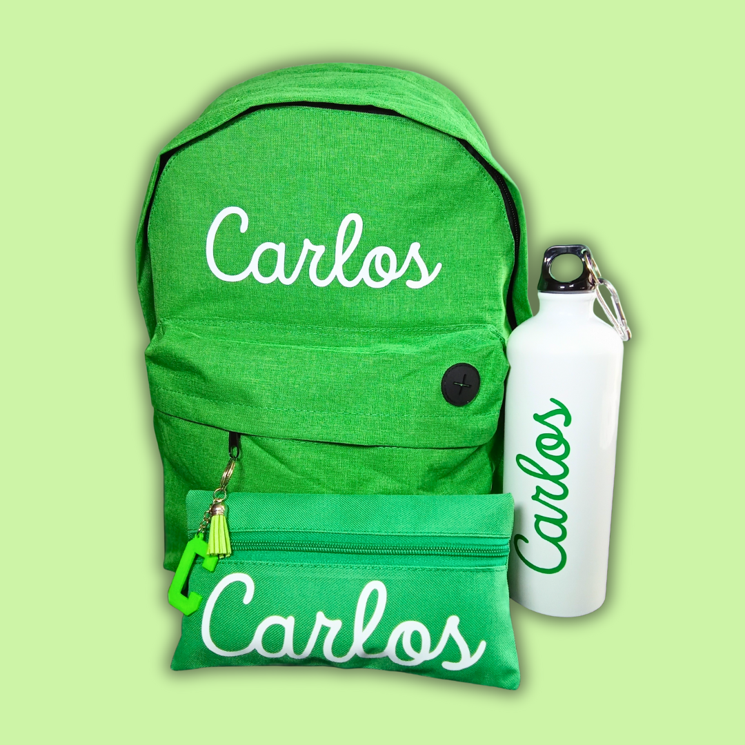Pack escolar mochila, estuche y botella personalizados