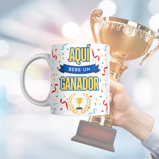 Taza "Aquí bebe un ganador" "Aquí bebe una ganadora"