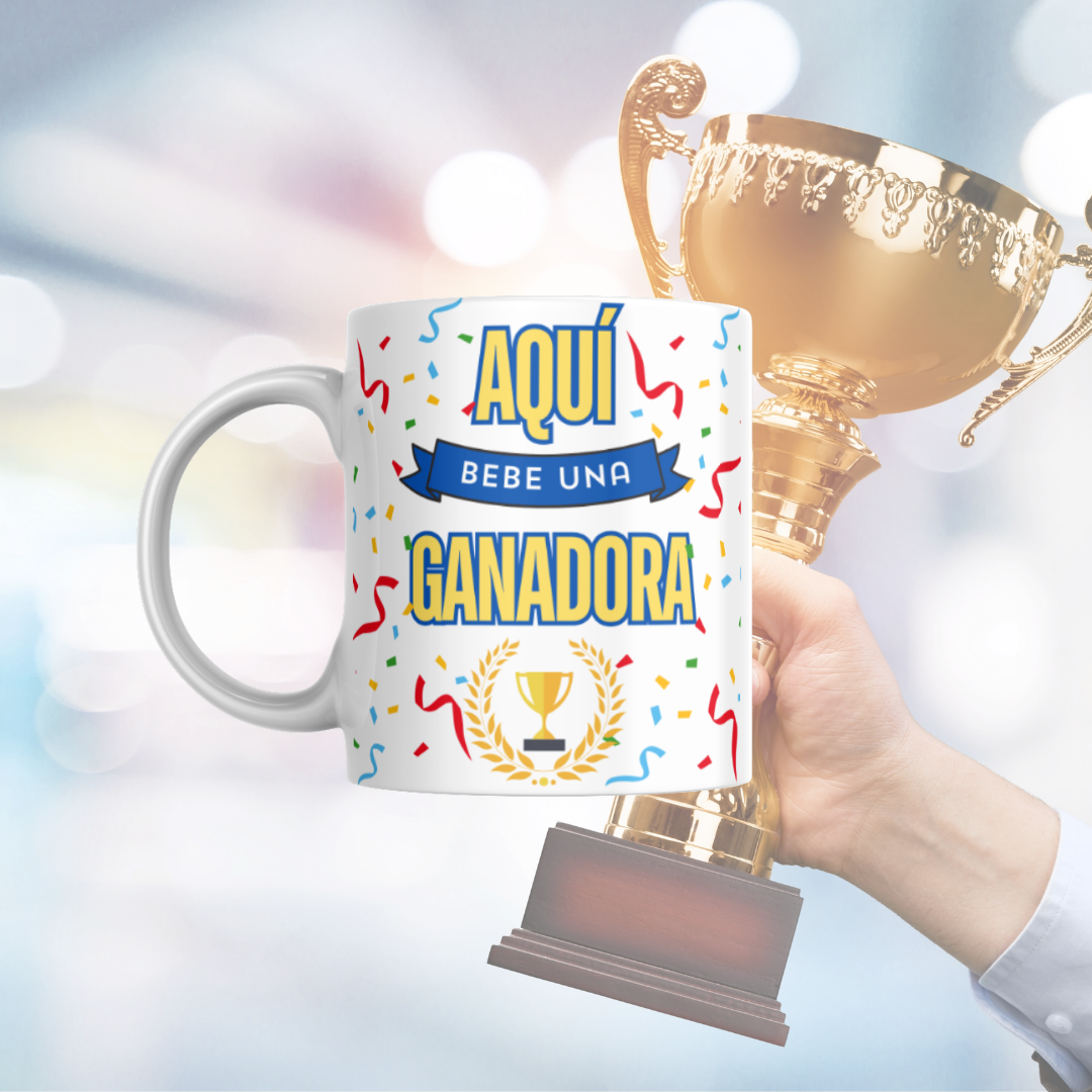 Taza "Aquí bebe un ganador" "Aquí bebe una ganadora"