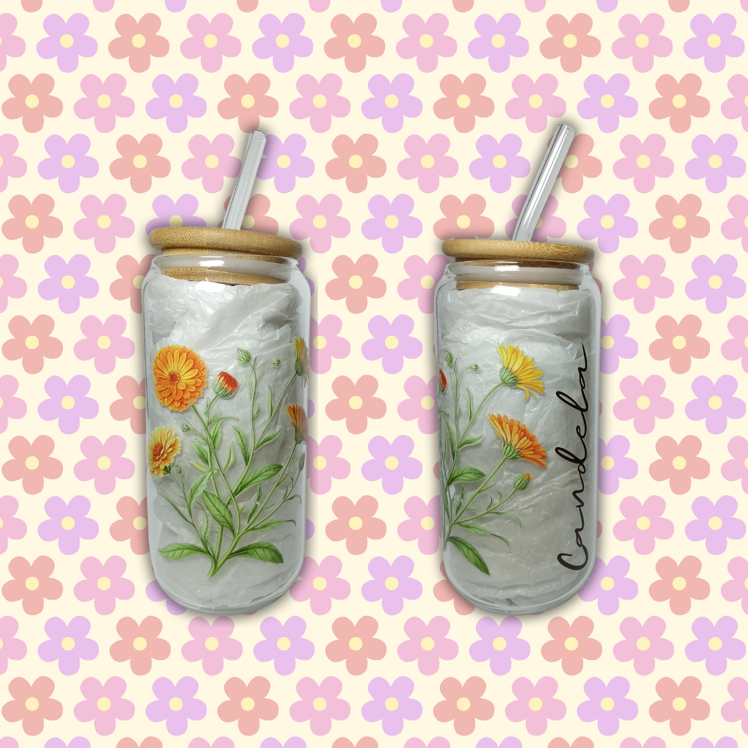 Vaso de cristal "Caléndula con nombre"