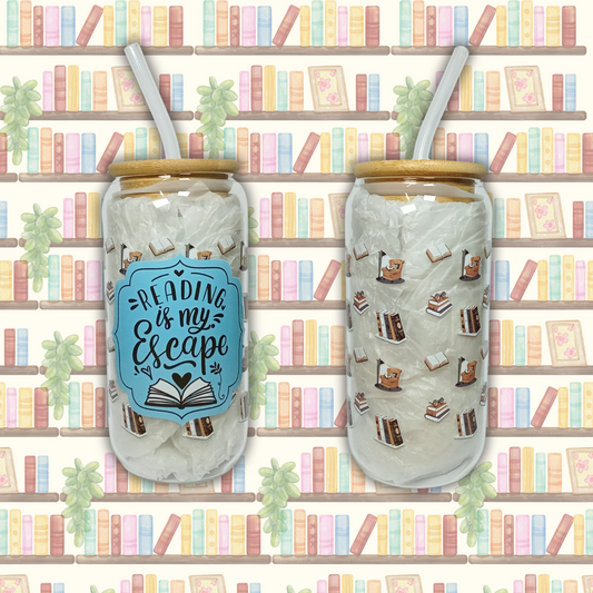 Vaso de cristal "Reading is my escape"