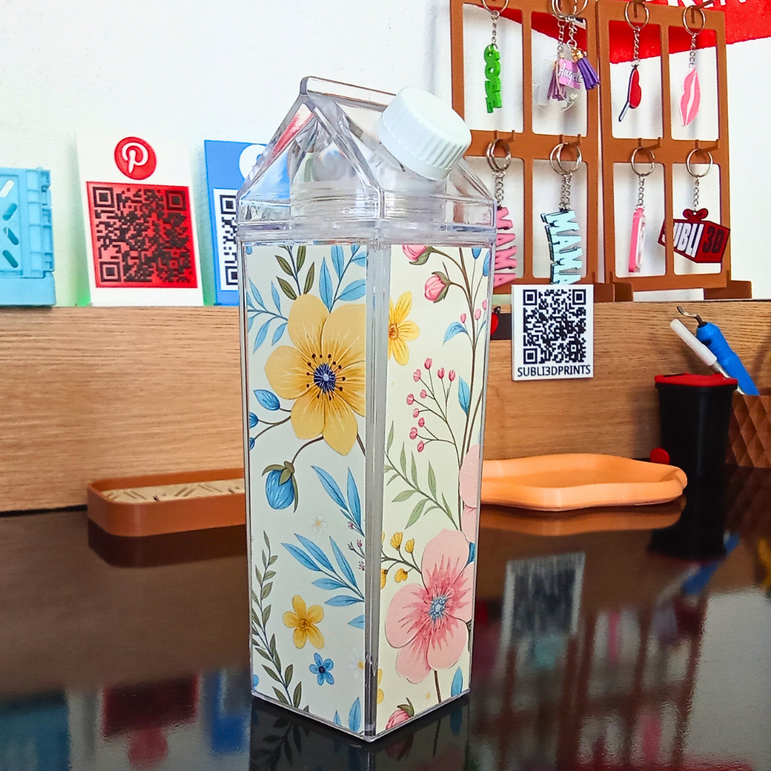 Botella cartón de leche "Estampado floral"