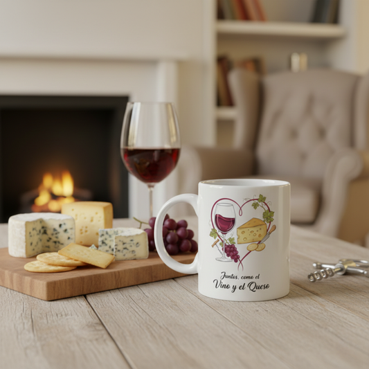 Taza "Juntos, como el vino y el queso"