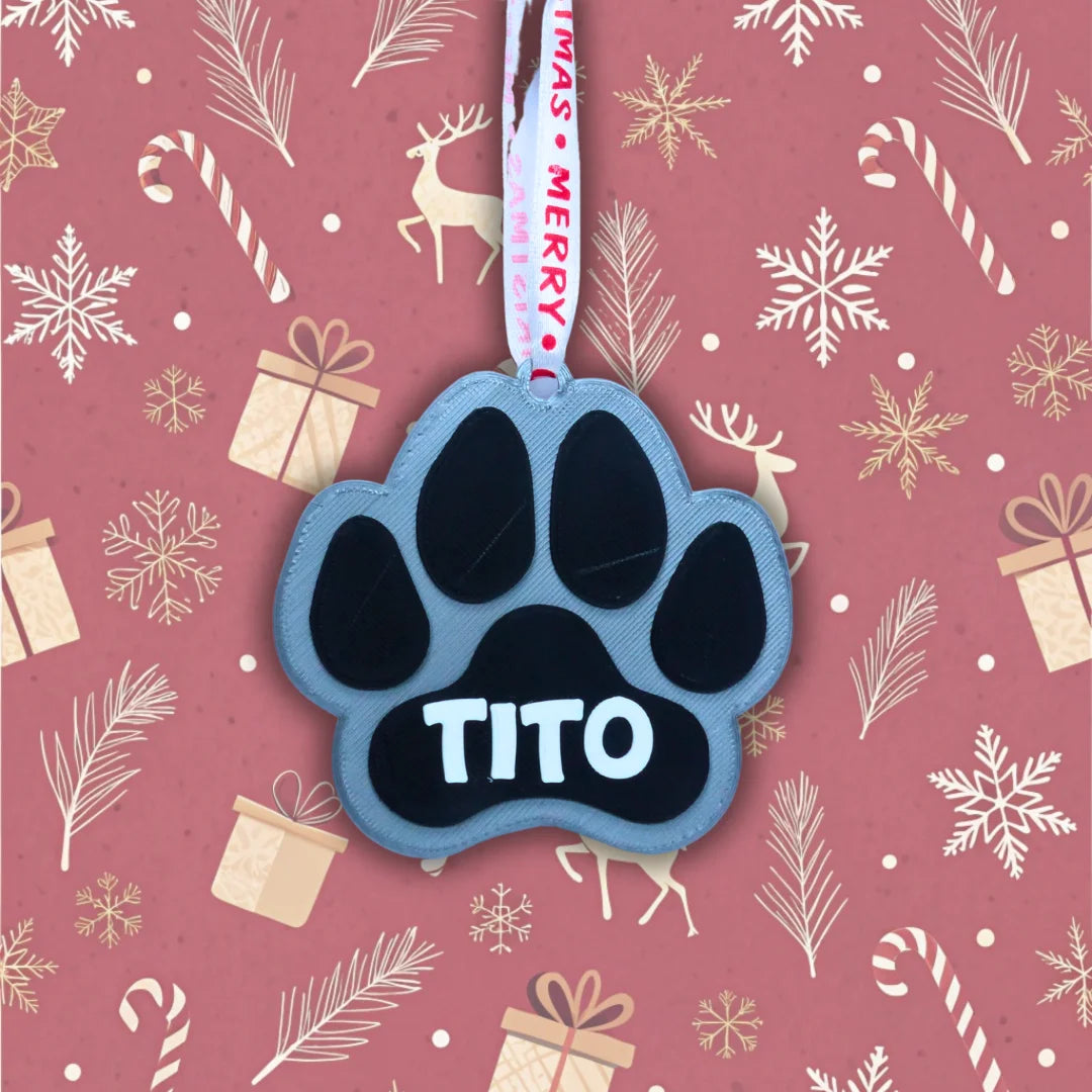 Bola de navidad personalizada Huella de mascota con nombre - Product Image
