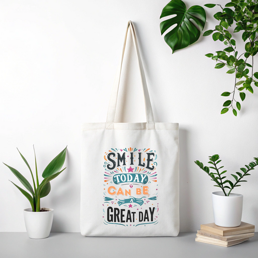 Bolsa de tela "Smile, today can ve a great day"