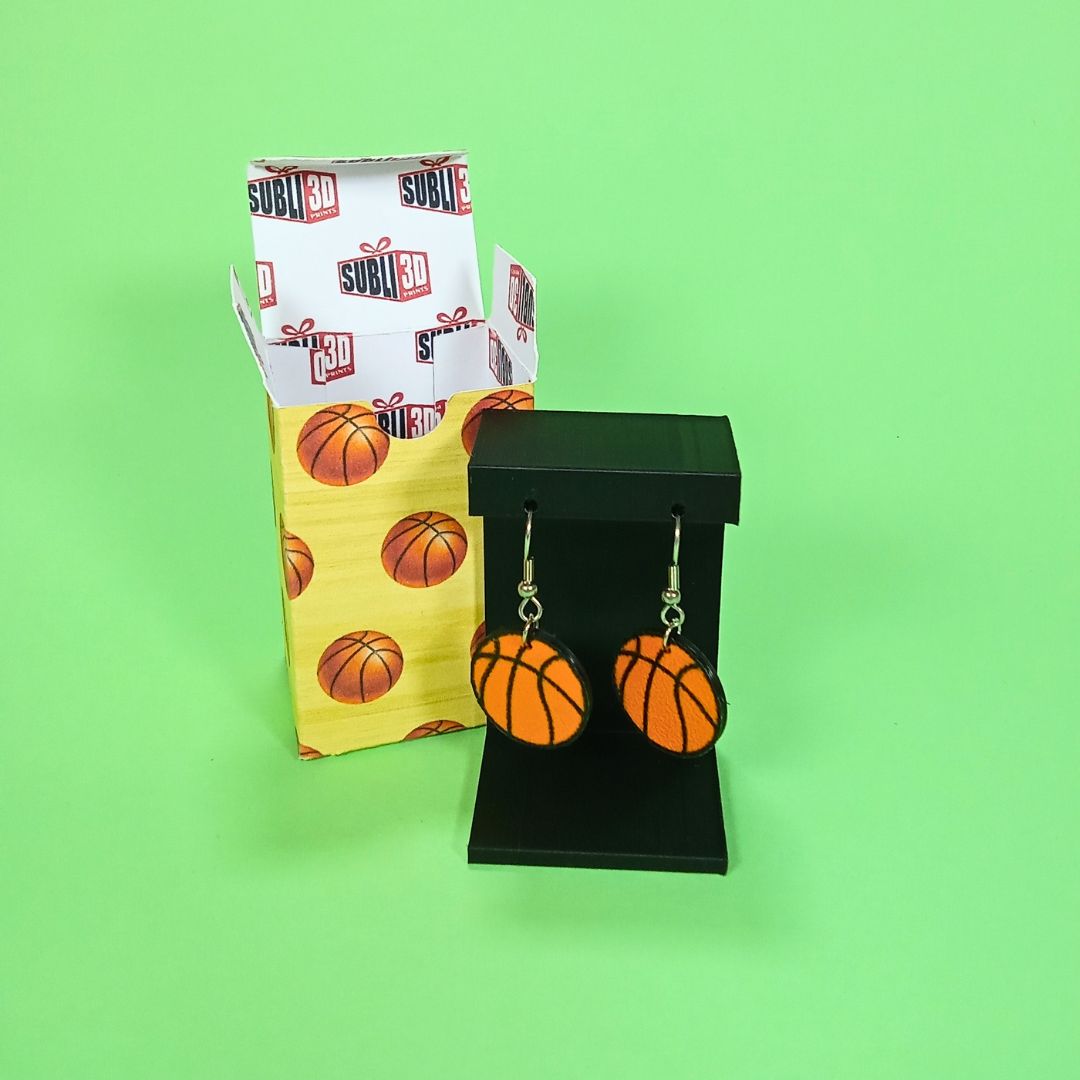 Pendientes 3D "Pelota baloncesto"